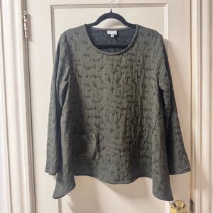 Niche Nilgun Derman Olive Green Patterned Flare Women's Top